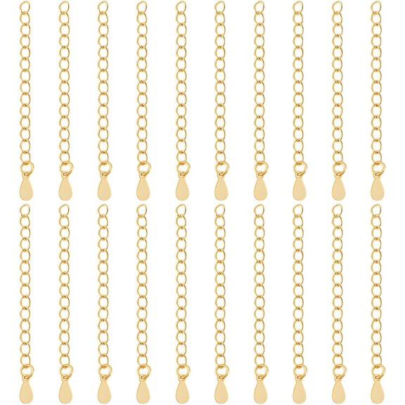 1 Box 20Pcs Bracelet Extender Chains 18K Gold Plated Brass Necklace Extenders Cable End Chain with Teardrop Charm Tabs for Jewelry Making (5.3cm/2.08in) for DIY