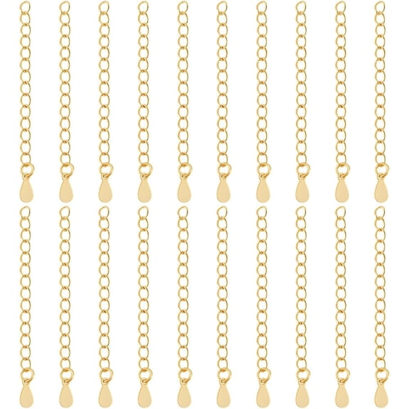 1 Box 20Pcs Bracelet Extender Chains 18K Gold Plated Brass Necklace Extenders Cable End Chain with Teardrop Charm Tabs
