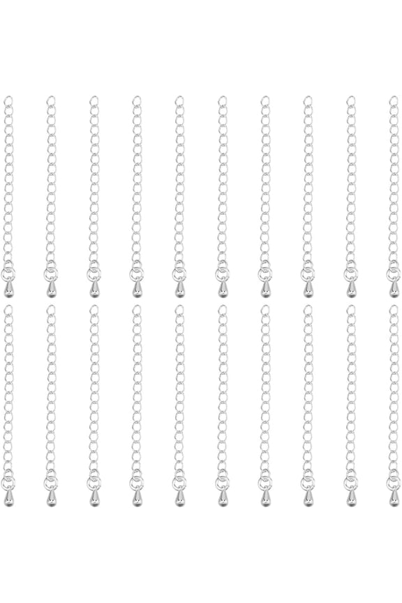 1 Box 20Pcs Bracelet Extender Chains Bulk 925 Sterling Silver Plated Brass Metal Tear Drop Charm Extension Curb Chains Tails for Jewelry Making Necklaces Bracelets DIY Crafts Supplies