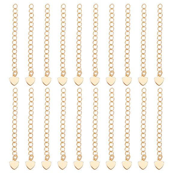 1 Box 20Pcs Brass Curb Chain Extender End Chains with Heart Chain Tabs Real 18K Gold Plated 53mmDIY