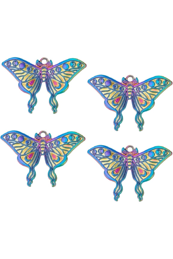 1 Box 20Pcs Butterfly Charms Gothic Style Moth Large Butterflies Rainbow Color Wings Big Wing Charm Moon Phase Crescent Colorful Animal Pendants for Jewelry Making DIY Craft