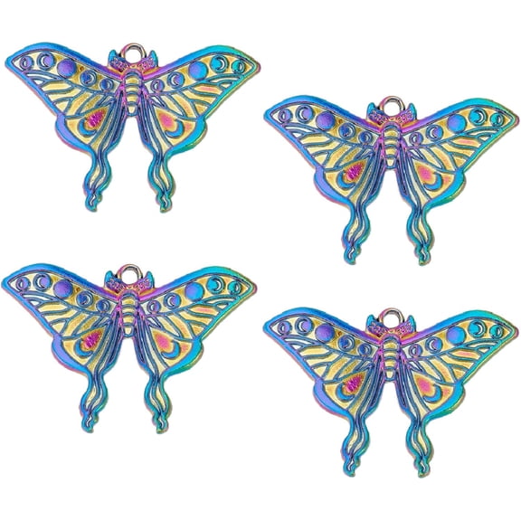1 Box 20Pcs Butterfly Charms Gothic Style Moth Large Butterflies Rainbow Color Wings Big Wing Charm Moon Phase Crescent Colorful Animal Pendants for Jewelry Making DIY Craft