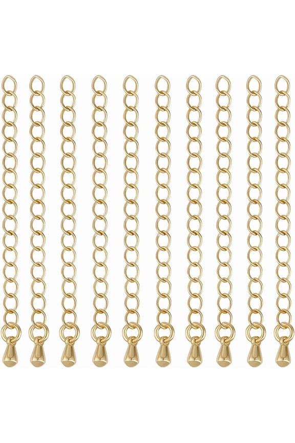 1 Box 20Pcs Chain Extender for Jewelry Making 18K Gold Plated Necklace Chain Extender with 3D Teardrop End Charm 2 Inch for Bracelet DIY 1set