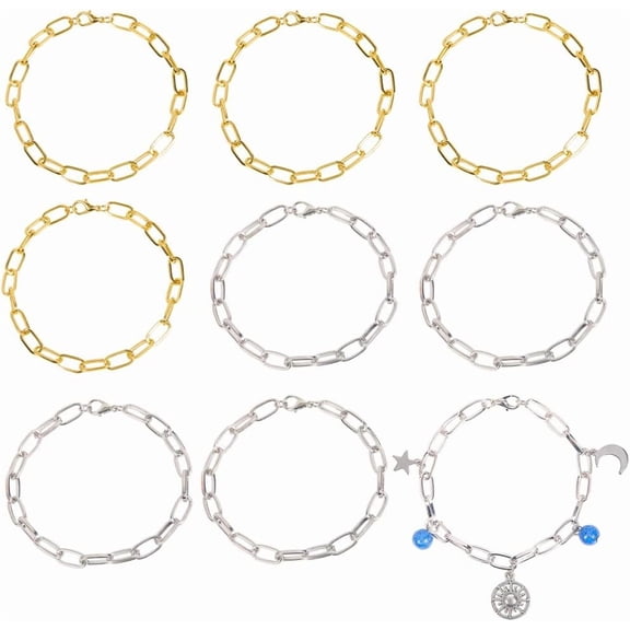 1 Box 20Pcs Chain Link Bracelets Bulk Paperclip Chain Bracelet Set Cable Gold Silver Metal Alloy Cable Linking Clasps Thin Chains for DIY