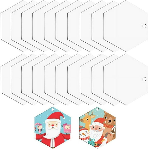 1 Box 20Pcs Clear Acrylic Discs Acrylic Gift Tags Acrylic Hexagon Blanks Bulk Acrylic Blank Ornaments Transparent Plastic Clear Discs for Craft DIY Keychains Engraving Label Gift Supplies