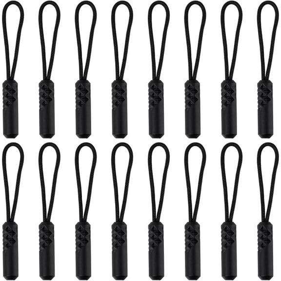 1 Box 20Pcs Cord Zipper Pulls Bulk Black Plastic Tag Extension Tab Heavy Duty Extender Replacements Cords Zippers Pull for Bag Suitcase Jacket Clothes Backpacks Handbag Purse Black