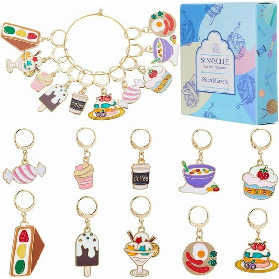 1 Box 20Pcs Crochet Stitch Markers Cute Yarn Stitch Markers Enamel Food Locking Stitch Markers Charms Knitting Crocheting Marker Removable Leverback Stitch Markers for Knitting Weaving