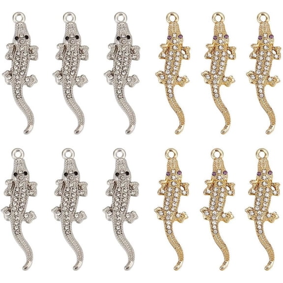 1 Box 20Pcs Crocodile Charm Charms Bulk Alloy Metal Rhinestone Gold Silver Animal Long Tail Gothic Charm for Jewelry Making Charms DIY Earrings Bangle Necklace Keychain Crafting