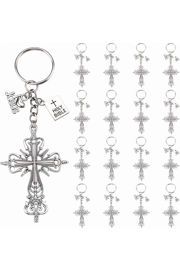 1 Box 20Pcs Crucifix Keychain Bulk Cross Keychain Set Alloy Antique Silver Gothic Keychains for Key Decorations Party Favor Wedding Favors Holidays Festivals Presents Gifts Women