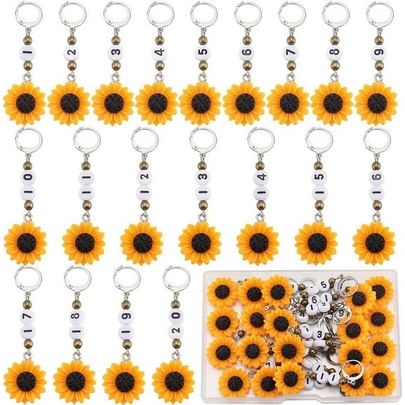 1 Box 20Pcs Cute Crochet Markers 1~20 Number Stitch Marker Resin Sunflower Planner Charms Knit Markers Locking Removable Leverback