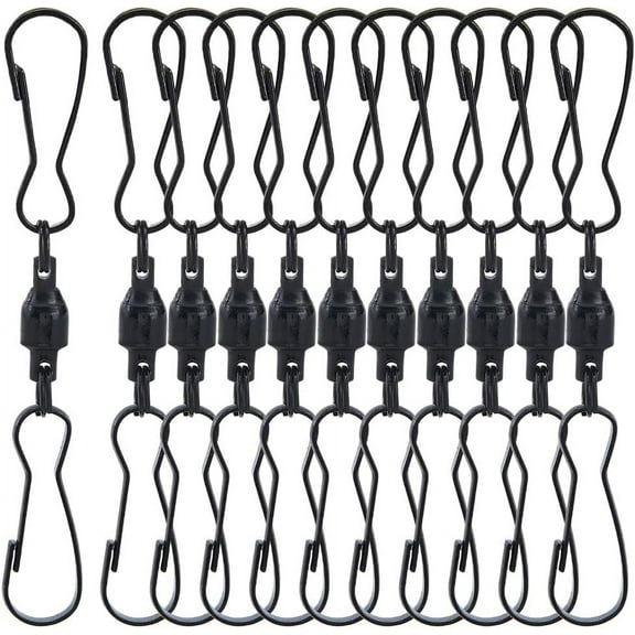 1 Box 20Pcs Dual Swivel Clip Wind Spinner Hooks 360 Degree Rotatable Stainless Steel Black Spinning Windsock Spiral Tails Twisters
