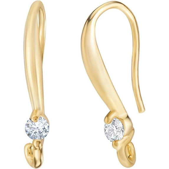 1 Box 20Pcs Earring Hooks Real 18K Gold Plated Brass Earring Findings with Cubic Zirconia Ear Wire with Loops for Jewelry Making