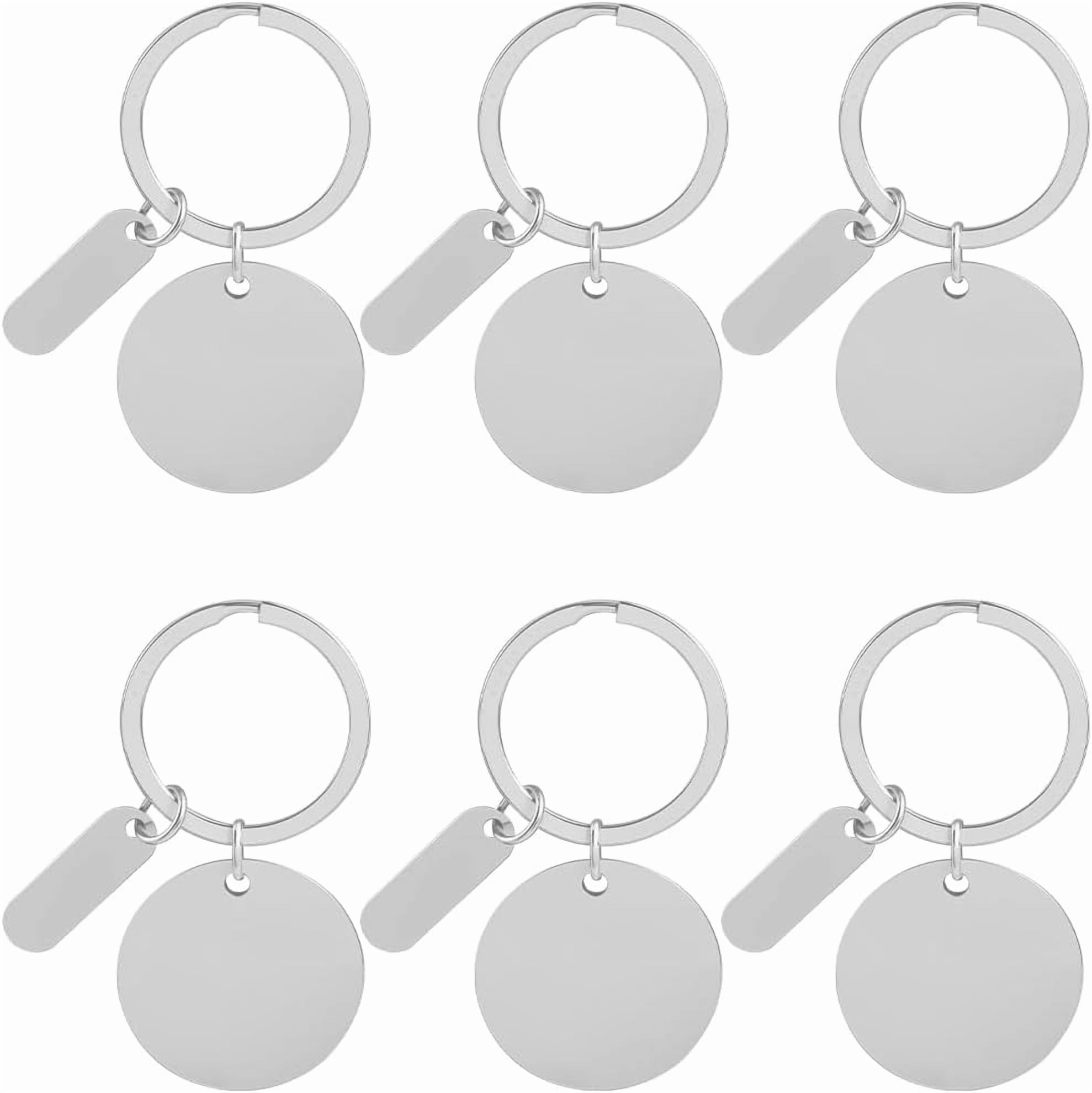 1 Box 20Pcs Engravable Metal Keychain Blanks Round Keychain Blanks Silver Stainless Steel Stamping with Key Ring Laser Engraving Rectangle Tags for DIY Crafts Graduation Gifts Pet Tag
