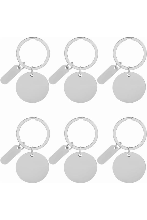 1 Box 20Pcs Engravable Metal Keychain Blanks Round Keychain Blanks Silver Stainless Steel Stamping with Key Ring Laser Engraving Rectangle Tags