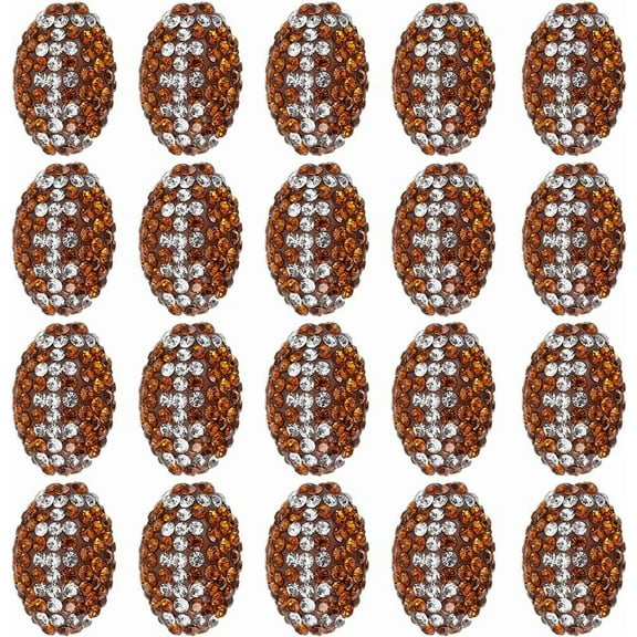 1 Box 20Pcs Football Beads Sports Bead Polymer Clay Brown Oval Softball Rhinestone Ball Game Loose Spacer Footballs Rugby Bead