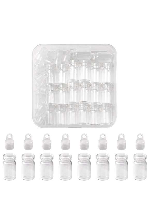 1 Box 20Pcs Glass Bottle Pendant Decorations Wishing Bottles with Plastic Plugs Clear 2.45x1cm Hole: 2mm Capacity: 1ml(0.03fl. oz)