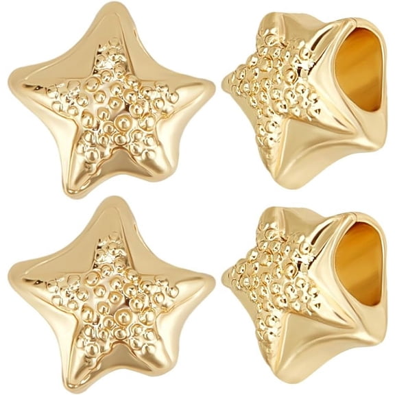 1 Box 20Pcs Gold Starfish Beads Bulk Real 14K Gold Plated Ocean Theme Sea Animal Star Mini Loose Spacer Large Hole Beads for Jewelry Making Bracelet Necklace DIY Crafts Supplies