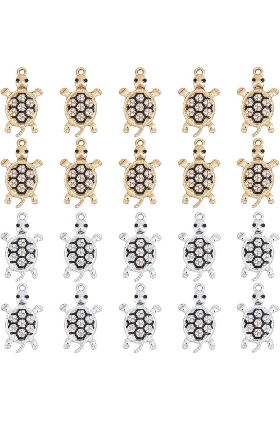 1 Box 20Pcs Gold Turtle Charms Bulk Silver Turtles Charm Cute Mini Small Alloy Rhinestone Sea Life Ocean Animal Tortoise Charms for Jewelry Making Charms Bracelet Earring Necklace DIY Craft Colorful