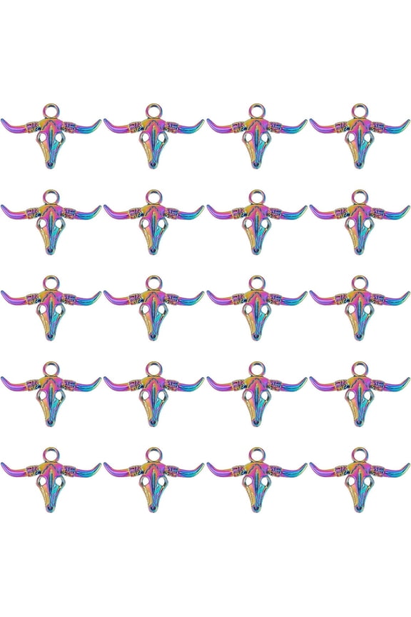 1 Box 20Pcs Gothic Style Charms Bull Charm Western Cattle Head Charms Rainbow Color Ox Cow Horn Large Charms for Jewelry Making Charm Necklace Keychain DIY Craft Mixed Color