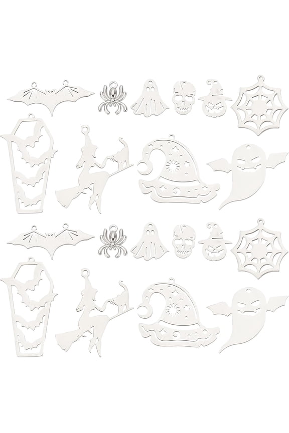1 Box 20Pcs Gothic Style Charms Charm Spider Charms Hat Wizard Hats Charms Coffin Bat Horror Spooky Charm