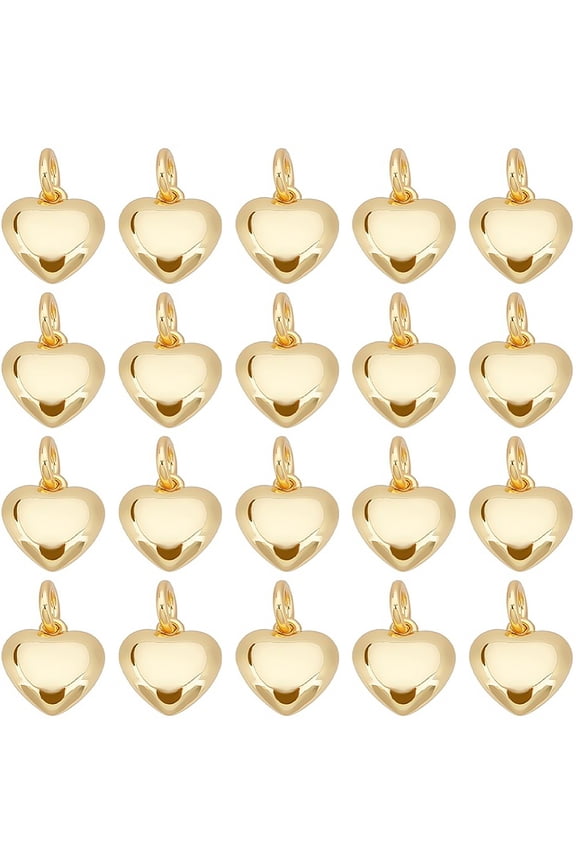 1 Box 20Pcs Heart Charms with Jump Rings Small 18K Gold Plate Metal 3D Puffy Dangle Love Heart Charm