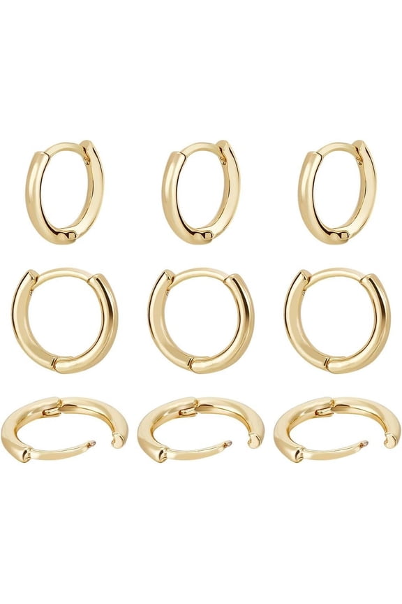 1 Box 20Pcs Huggie Hoop Earring 18K Gold Plated Cartilage Helix Lobes Hinged Sleeper Earrings ID 9mm for Sensitive Ears