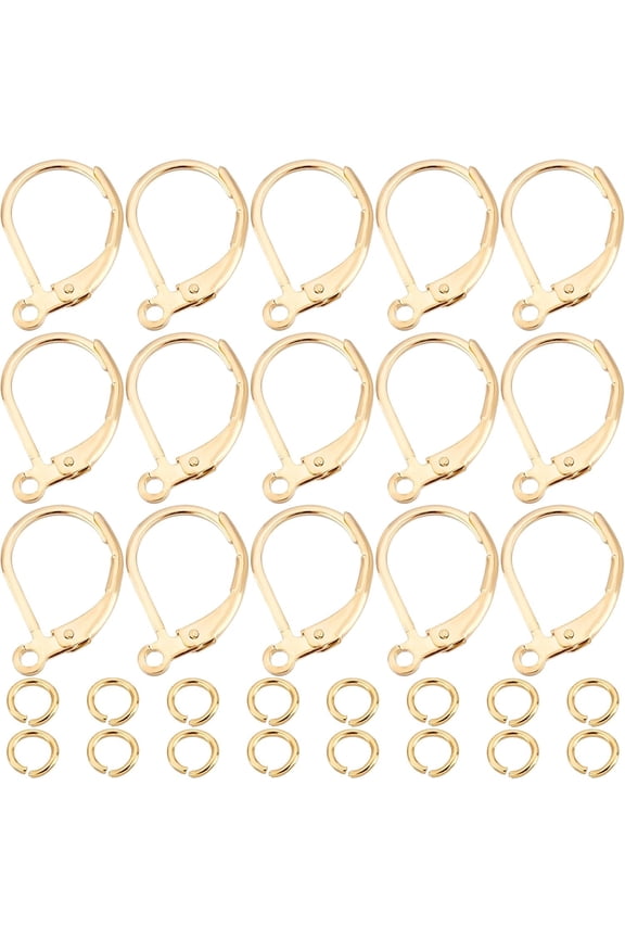 1 Box 20Pcs Leverback Earring Findings 18K Gold Plated French Earring Hooks 15.6x10mm Ear Wire Clip Earring Connector with 20Pcs Open Jump Rings Mixed Color DIY