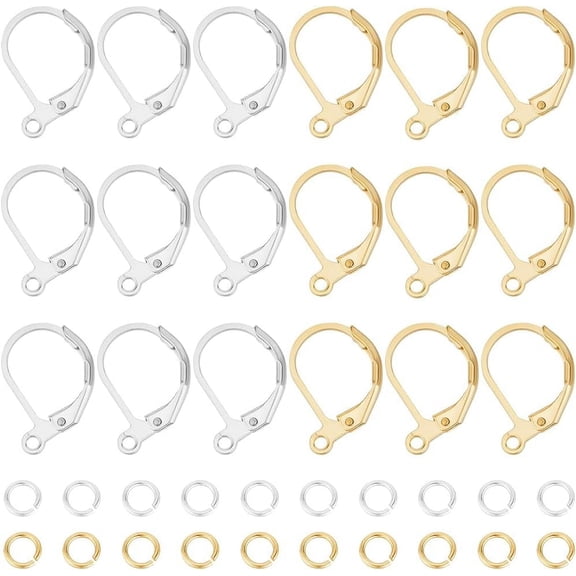 1 Box 20Pcs Leverback Earring Findings 24K Gold & 925 Sterling Silver Plated French Earring Hooks 15.6x10x2mm Interchangeable Dangle Ear Wire with Jump Rings for Jewelry Making