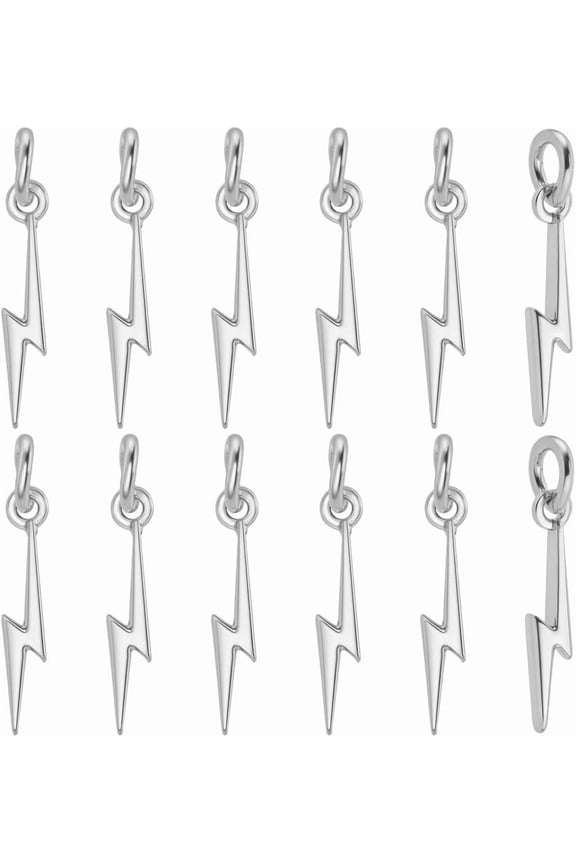 1 Box 20Pcs Lightning Bolt Charm Platinum Plated Brass Silver Small Flash Thunder Charm Dangle