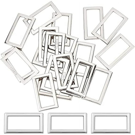 DIY 1 Box 20Pcs Metal Flat Rectangle Rings 25mm Inner Length Heavy Duty Silver Alloy Buckle Loop for Luggage Bag Backpacks Wallets Belt Garment Strap DIY