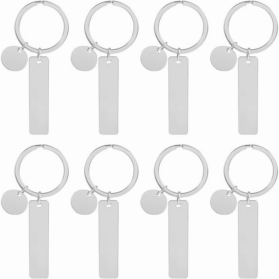 1 Box 20Pcs Metal Stamping Keychain Blanks Engravable Key Chain Blanks Bulk Stainless Steel Tags Round Rectangle Ring Alloy Keychains for Laser Engraving Jewelry Making DIY Crafting Women