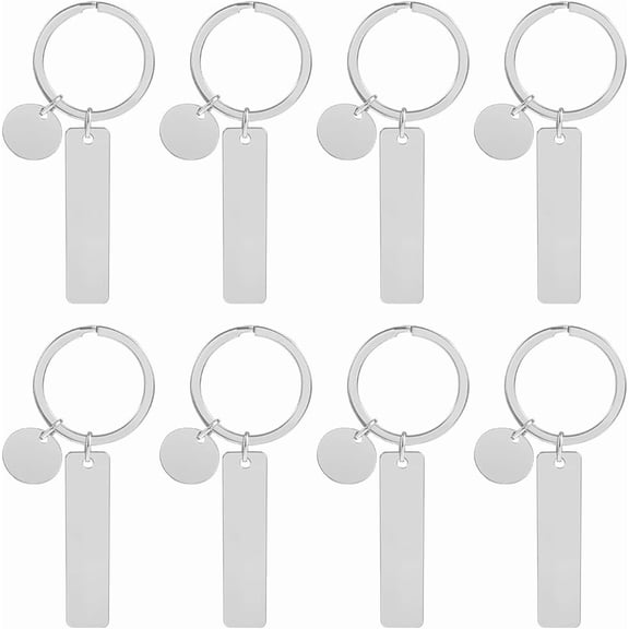 1 Box 20Pcs Metal Stamping Keychain Blanks Engravable Key Chain Blanks Bulk Stainless Steel Tags Round Rectangle Ring Alloy Keychains for Laser Engraving Jewelry Making DIY Crafting Women