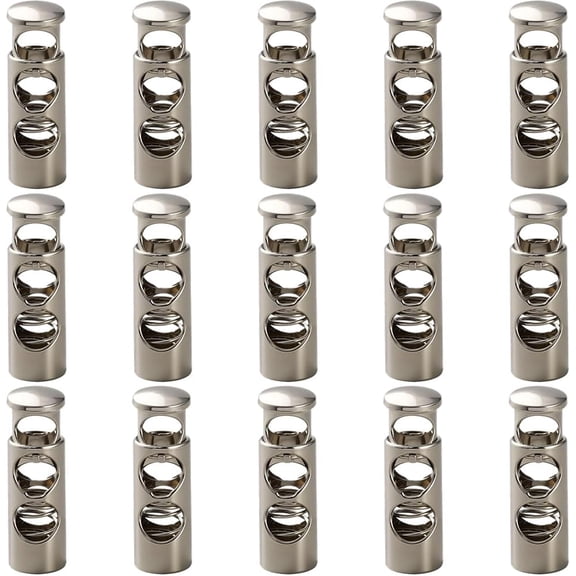 1 Box 20Pcs Metal Toggle Stopper Silver Alloy Double Hole Loaded Cord End Sliding Spring Lock Adjuster Clips Fastener Stoppers for Elastic Drawstrings Shoelaces Clothing Colorful