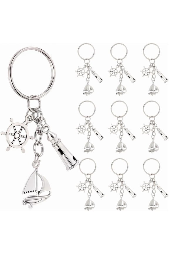 1 Box 20Pcs Nautical Keychains Bulk Sailboat Key Chains Pack Silver Metal Sails Themed Boats Hoods Sea Summer Charms for Handbags Party Wedding Favors Purse Bags DIY Supplies Women Adults Platinum