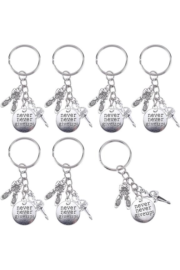 1 Box 20Pcs Never Give Up Keychain Bulk Ballet Keychain Pack Antique Silver Alloy Inspiration Word Dance Key Chains for Party Favor Wedding Favors Handbag Christmas Decoration Gift Adults