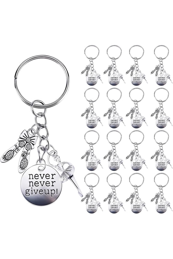 1 Box 20Pcs Never Give Up Keychain Bulk Ballet Keychain Pack Silver Alloy Inspiration Word Dance Key Chains for DIY Party Favor Wedding Favors Handbag Christmas Decoration Gift Adults