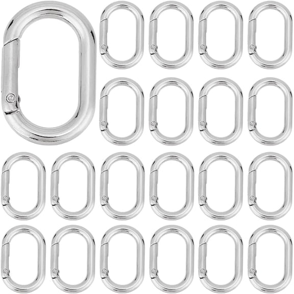 1 Box 20Pcs Oval Keychain Clip Silver Spring Clasp Connector Zinc Alloy Hypoallergenic Small Square Smooth Open Carabiner