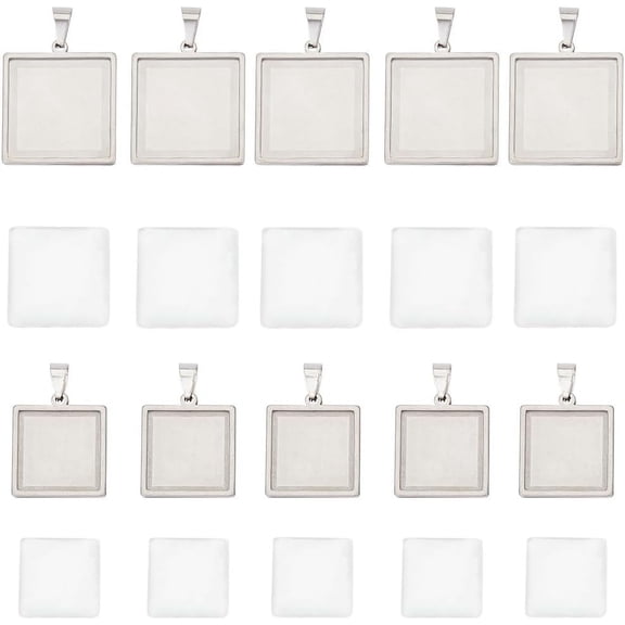 1 Box 20Pcs Pendant Tray Set Blank Bezel Pendant Trays Stainless Steel Charm Blanks Cabochon Settings Cabochon Bezels for Jewelry Making DIY Findings Supplies diy