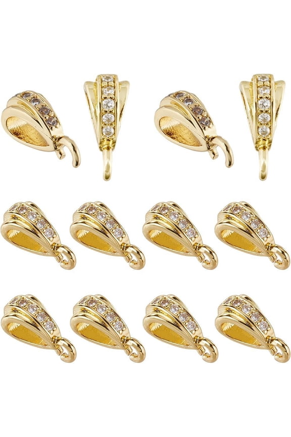 1 Box 20Pcs Real 18K Gold Plated Pendant Bail Clasp Cubic Zirconia Rhinestone Slider Pendant Clasps Bail Connector with Open Loop 9x4mm Necklace Pendant Bails
