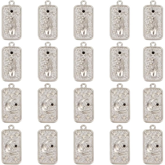 1 Box 20Pcs Rectangle Charms Silver Card Charms Metal Alloy Bling Shiny Handing Moon and Star Starry Celestial Sky Charm