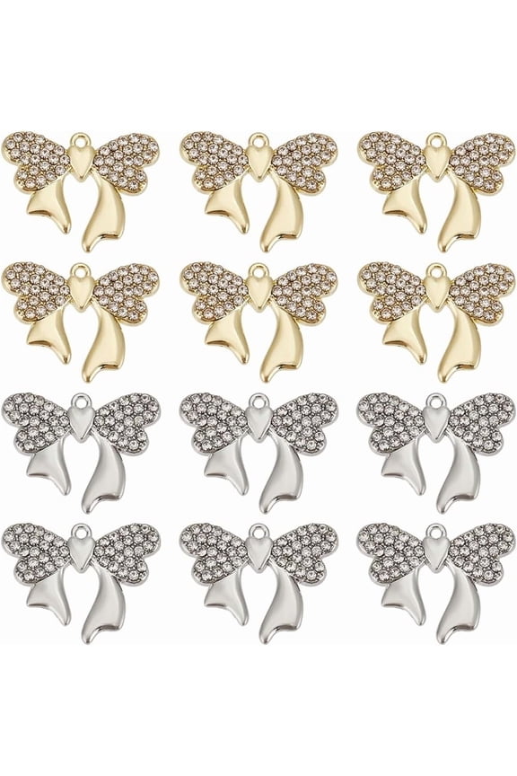 1 Box 20Pcs Rhinestone Bowtie Charm large Bows Charms Bulk Large Metal Silver Cute Lolita Bowknot Lovely Charms