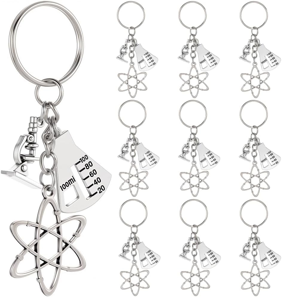 1 Box 20Pcs Science Symbol Keychain Atom Key Chain Bulk Silver Metal ...