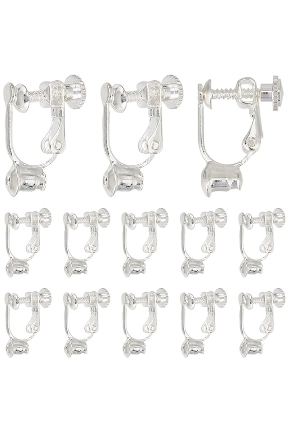 1 Box 20Pcs Screw Earring Clips Earring Converters Brass Clip-on Earrings Silver Non Pierced Ears Components Converter Findings