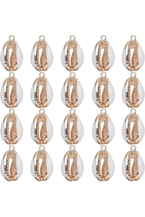 1 Box 20Pcs Seashell Charms Shell Charms Sea Shells Sea Shell Charms Bulk Natural Cowrie Shell Charms Summer Hawaii Gold Electroplated Shell Charm for DIY Jewelry Making DIY Craft Supplies