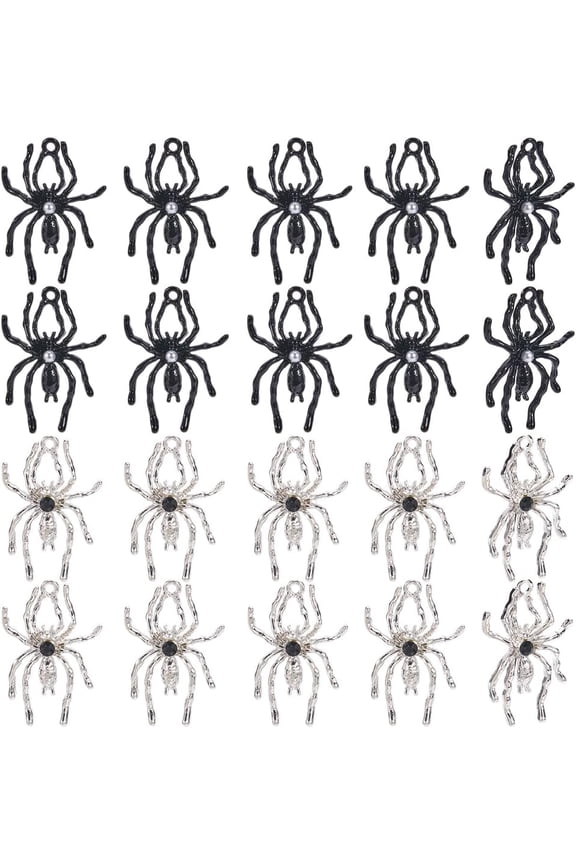 1 Box 20Pcs Silver Spider Charm Black Spiders Charms Bulk Alloy Metal Gothic Insect Holiday Charm for Jewelry Making Charms Supplies DIY Crafting