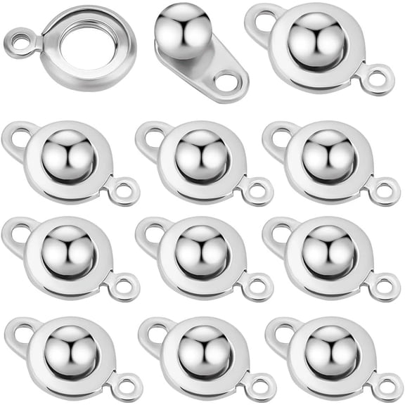 1 Box 20Pcs Snap Button Clasp 201 Stainless Steel Ball and Socket Snap Clasps with 2 Holes Fastener Flat Round for Jewelry Making Bracelet Necklace Metal Stainless Steel Color