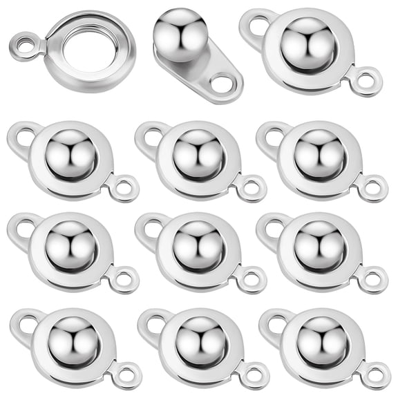 1 Box 20Pcs Snap Button Clasp 201 Stainless Steel Ball and Socket Snap Clasps with 2 Holes Fastener Flat Round for Jewelry Making