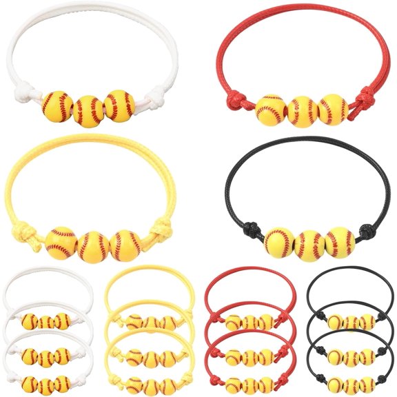 1 Box 20Pcs Softball Charm Bracelets Adjustable Sports Wristbands with Cute Softball Beads Team Spirit Bracelets