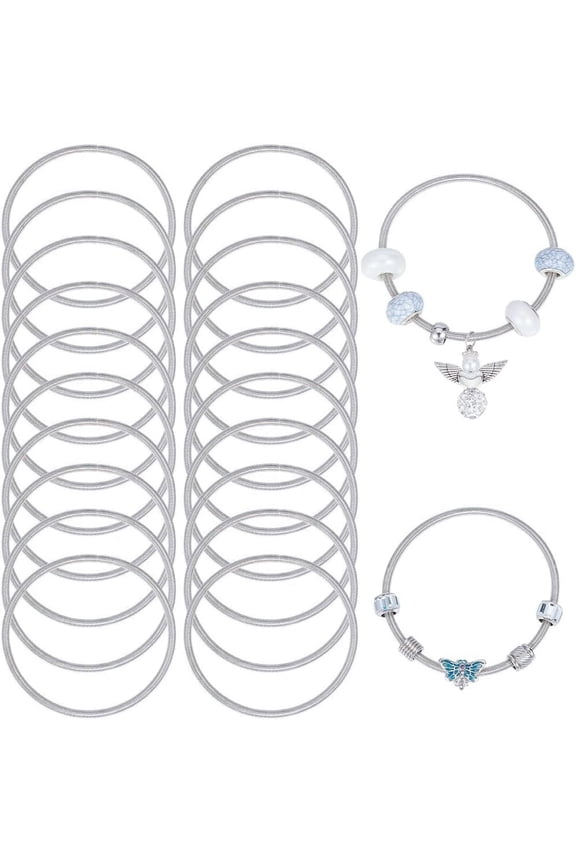 1 Box 20Pcs Spring Bangles Silver Snake Chain Bulk Metal Alloy Adjustable Expandable Friendship Wire Ring Cuffs Bracelet Chains