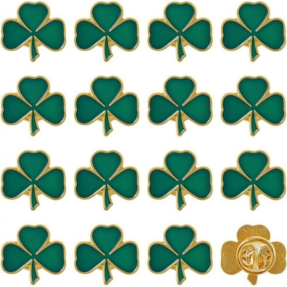 1 Box 20Pcs St. Patrick's Day Clover Lapel Pins Shamrock Pin Brooches Patrick Day Favors Good Luck Green Enamel Three Leaf Pins Irish Festivals Lucky Gift for Hats Backpacks Badge Men Women for DIY